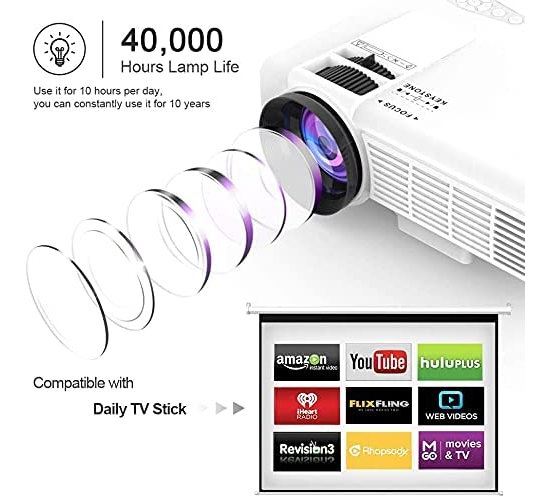 QRJ 蓝牙家庭影院投影仪5.4折 59.99加元包邮！送100英寸投影幕布！