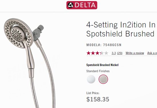 超级白菜！Delta Faucet In2ition 二合一 手持+花洒 淋浴头2折 27.99加元！Home Depot同款142加元！