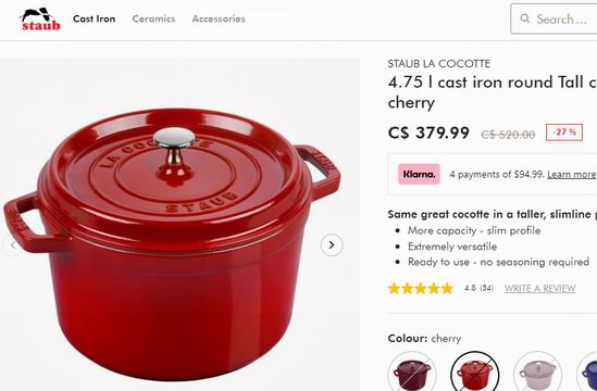 白菜价！法国国宝 Staub 5夸脱加高圆形珐琅铸铁锅3.7折 193.23加元包邮！