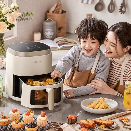 Bear 小熊 5.3夸脱 高颜值 可视窗 蒸汽嫩烤 微电脑智能空气炸锅4.2折 75.99加元包邮！