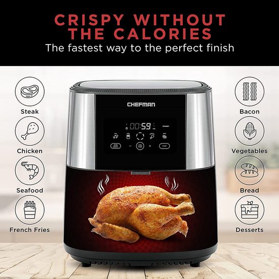 历史新低！Chefman TurboFry 8夸脱大容量 时尚不锈钢 数字控制空气炸锅5.2折 89.99加元包邮！