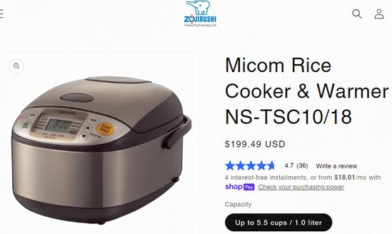 Zojirushi 象印 NS-TSC10 5.5杯量 多功能微电脑电饭煲6.5折 179.98加元包邮！