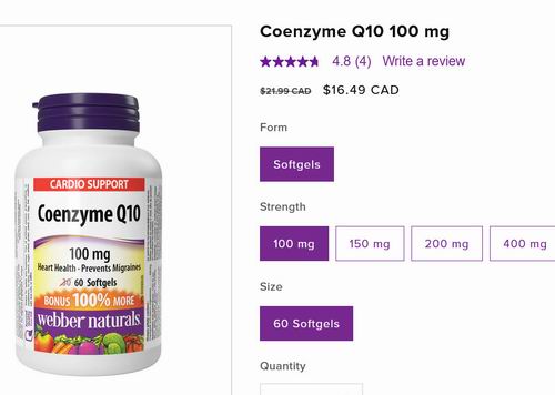 Webber Naturals Coenzyme 辅酶Q10软胶囊（60粒） 14.59加元（官网原价 21.99加元）