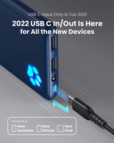 INIU USB C 10000mAh 便携式移动电源/充电宝4.7折 18.89加元！