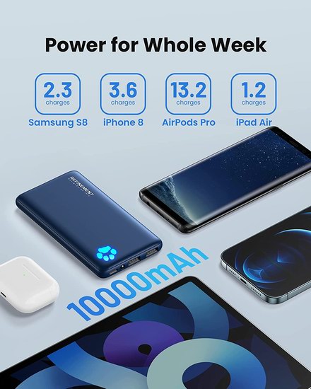 INIU USB C 10000mAh 便携式移动电源/充电宝4.7折 18.89加元！