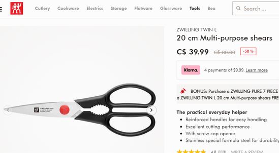 白菜价！Zwilling Twin 双立人多功能厨房剪刀2.4折 19.49加元！
