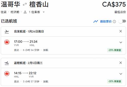 票价崩塌！Air Canada 加航节礼周大促，机票8折+立减0！春节往返中国77、单飞中国0、温哥华3、纽约4、夏威夷5！