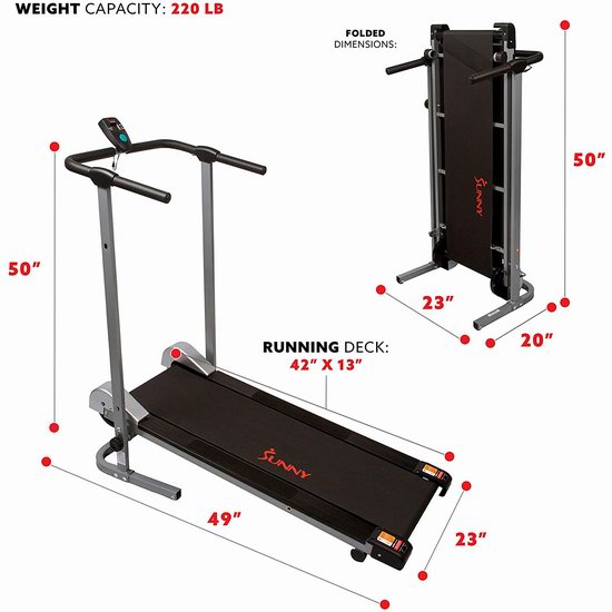 Sunny Health & Fitness SF-T1407M 可折叠紧凑型 家用坡度跑步机7折 174.22加元包邮！
