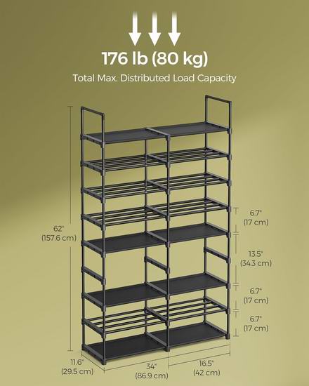 历史新低！SONGMICS 1.57米 8层大容量金属鞋架5.1折 24.79加元！