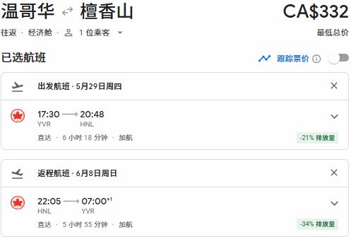 Air Canada 加航闪购！往返中国34、新加坡50、东京90、温哥华3、纽约9、夏威夷2、洛杉矶8、奥兰多1！
