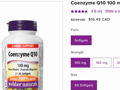 缩略图 | Webber Naturals Coenzyme 辅酶Q10软胶囊14.59加元（官网原价 21.99加元）