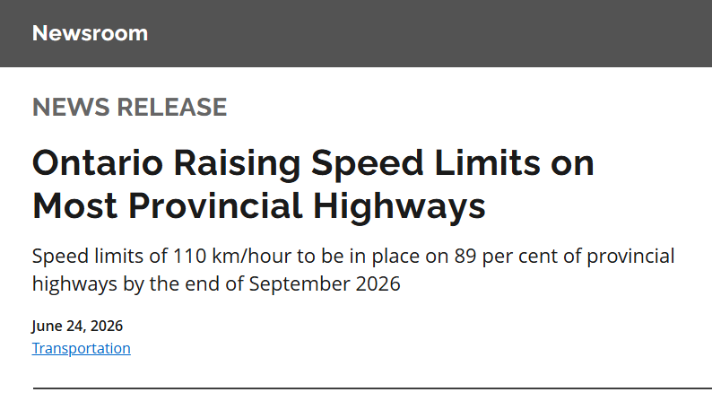 缩略图 | 安省老司机注意！下周一401 部分路段限速上调至 110km/h！