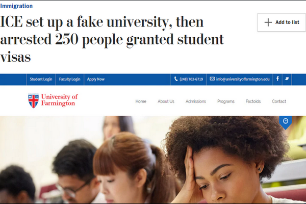 缩略图 | 美国移民局钓鱼执法办假大学，250名留学生被捕！